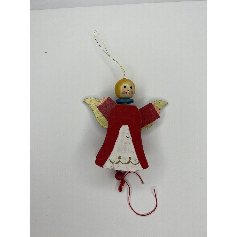 Vintage Silvestri  Painted Wooden Pull String Angel Christmas Ornaments 4”